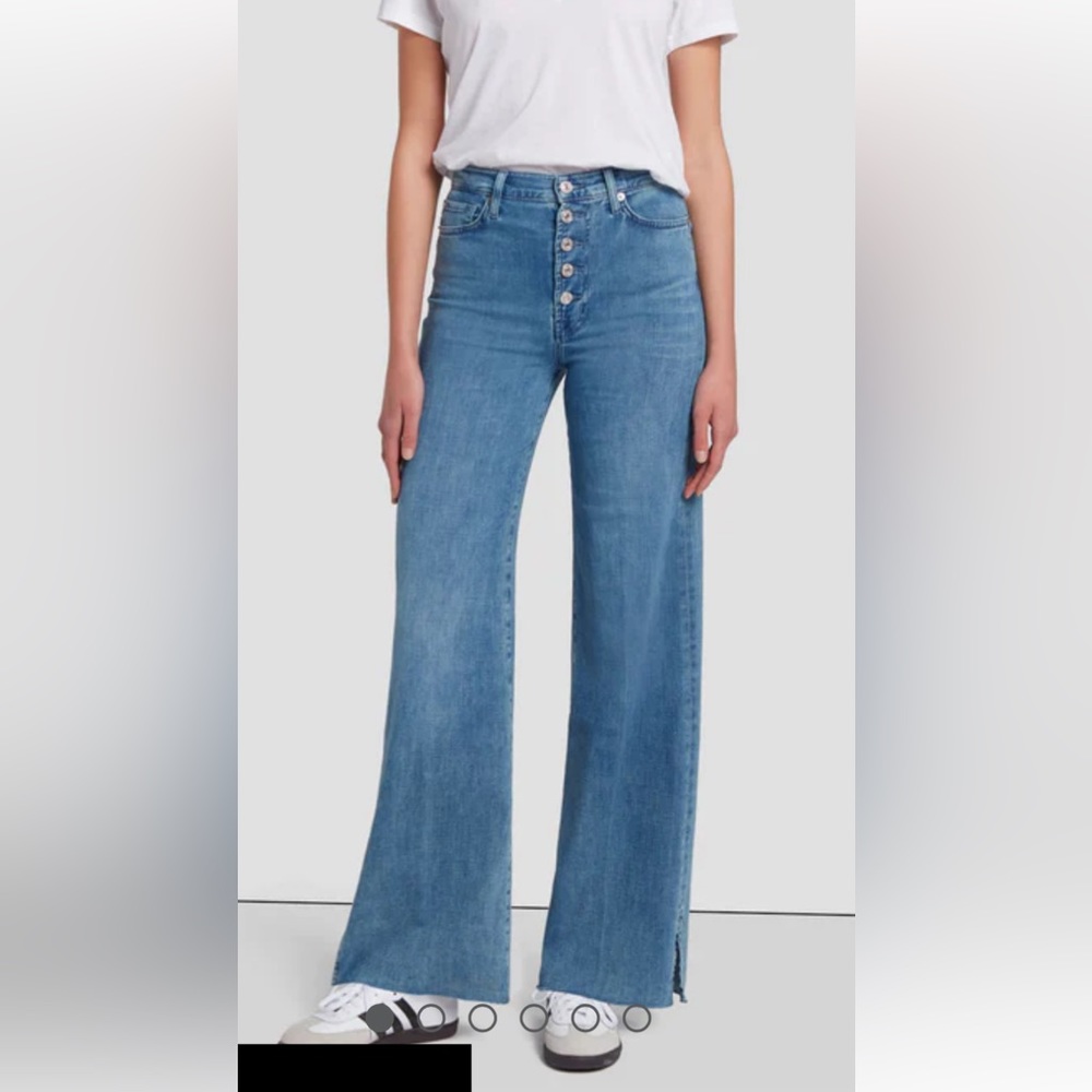 7 For All Mankind High-Rise Wide-Leg Button-Fly Jeans in Light Blue